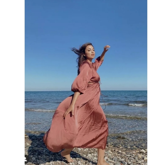 Zara * Satin Cut Out Maxi Dress - Picture 6 of 16